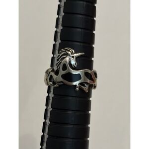 Wheeler Sterling Silver Unicorn Wrap Ring Vintage Black Inlay Size 5 Magic Fairy